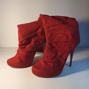 MICHAEL ANTONIO ODON RED SUEDE PU SIZE 9 HIGH HEEL BOOTS